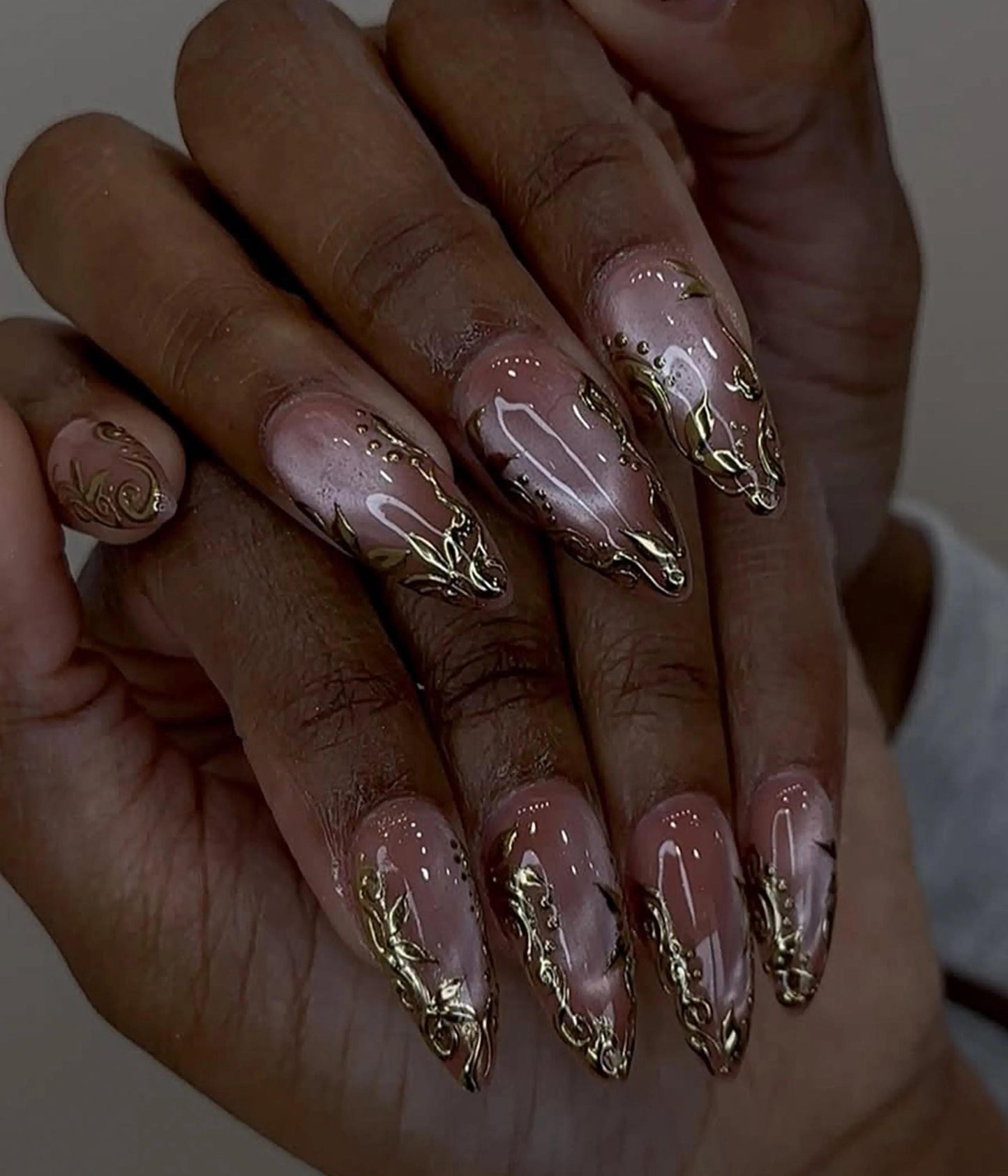 Baroque Gold 3D Sculpted Press On Nails