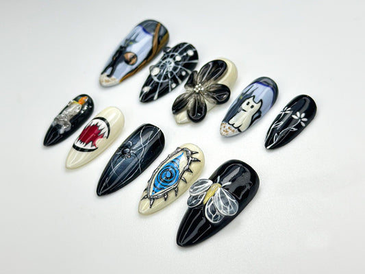 3D Gothic Cat Spider Web Nail Set