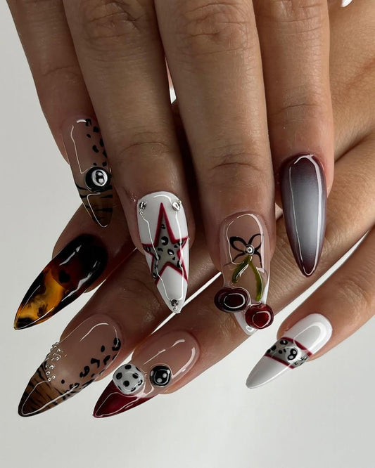 3D Cherry Dice Star Graffiti Press Nails