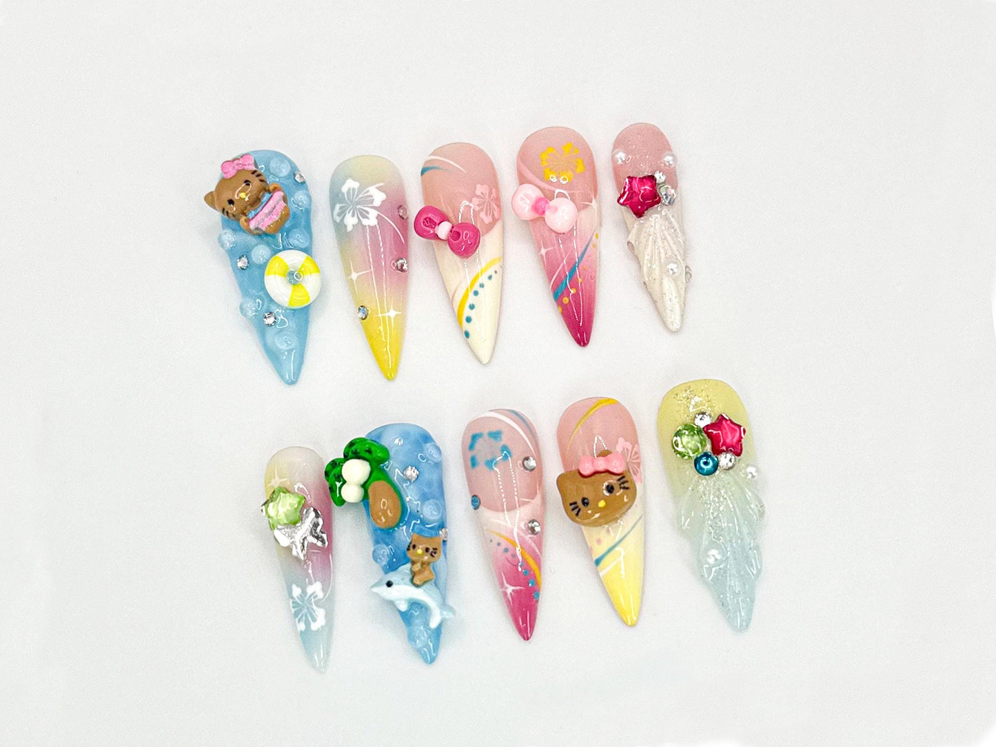 Cute 3D Cartoon Press On Nails – Summer Beach Set