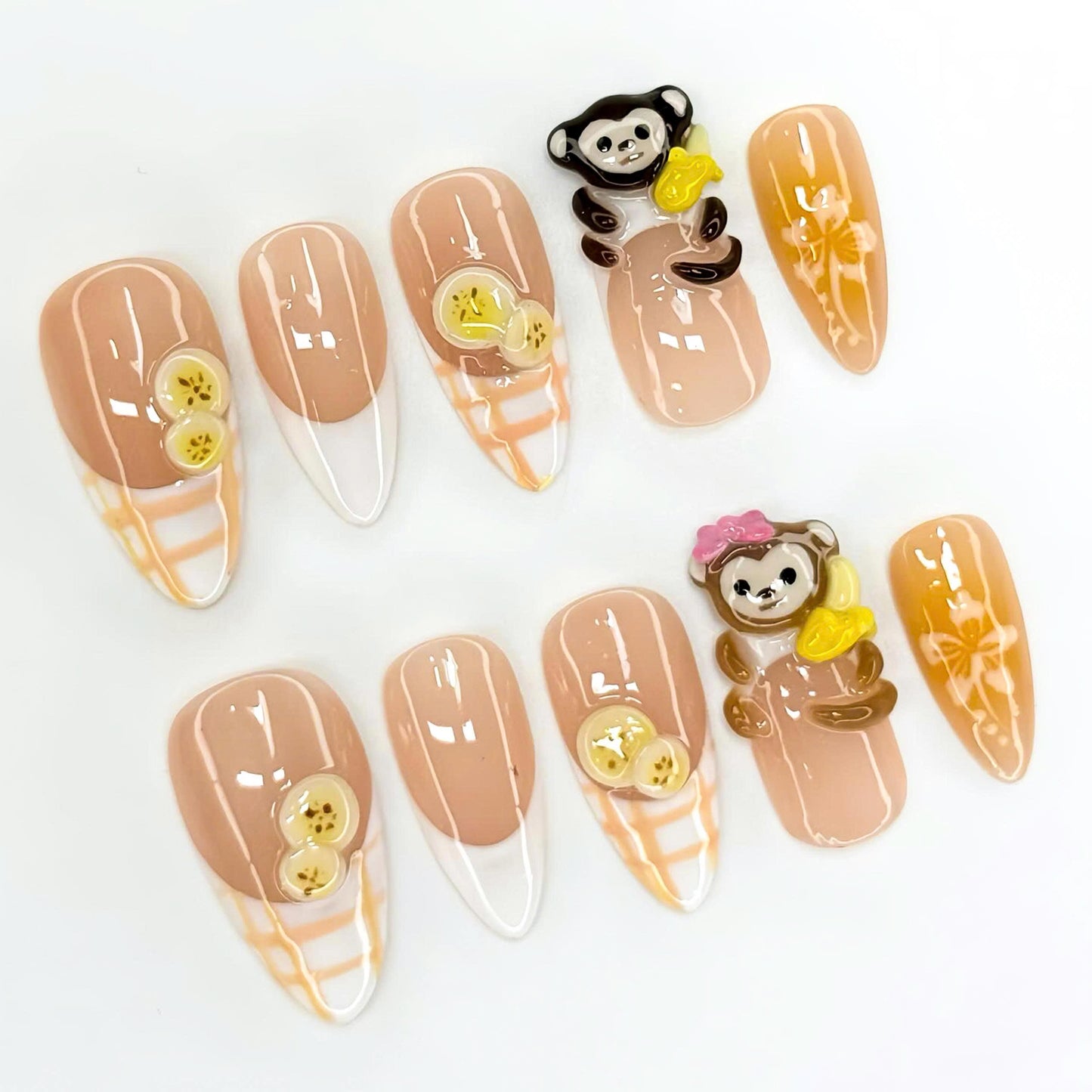 Kawaii Banana Monkey Press On Nails