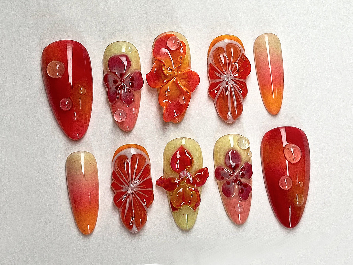Vibrant Orange Flower Gel Nail Art Set