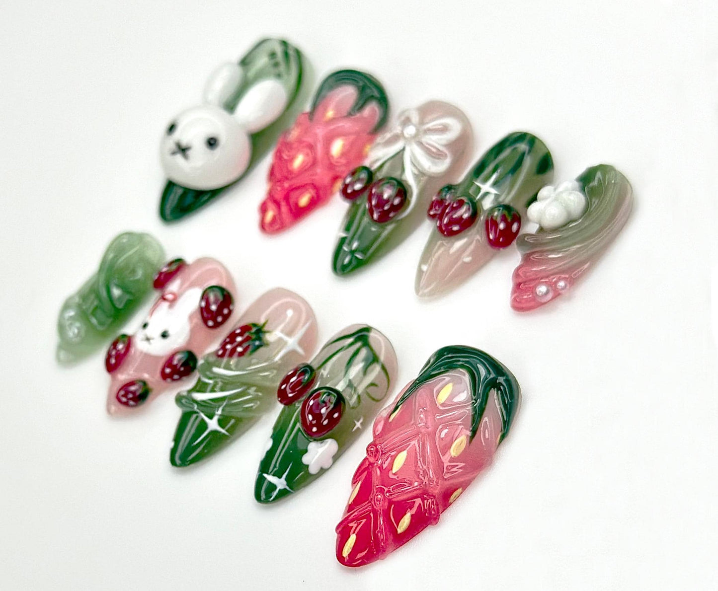 Strawberry Bunny Garden Press On Nail Set