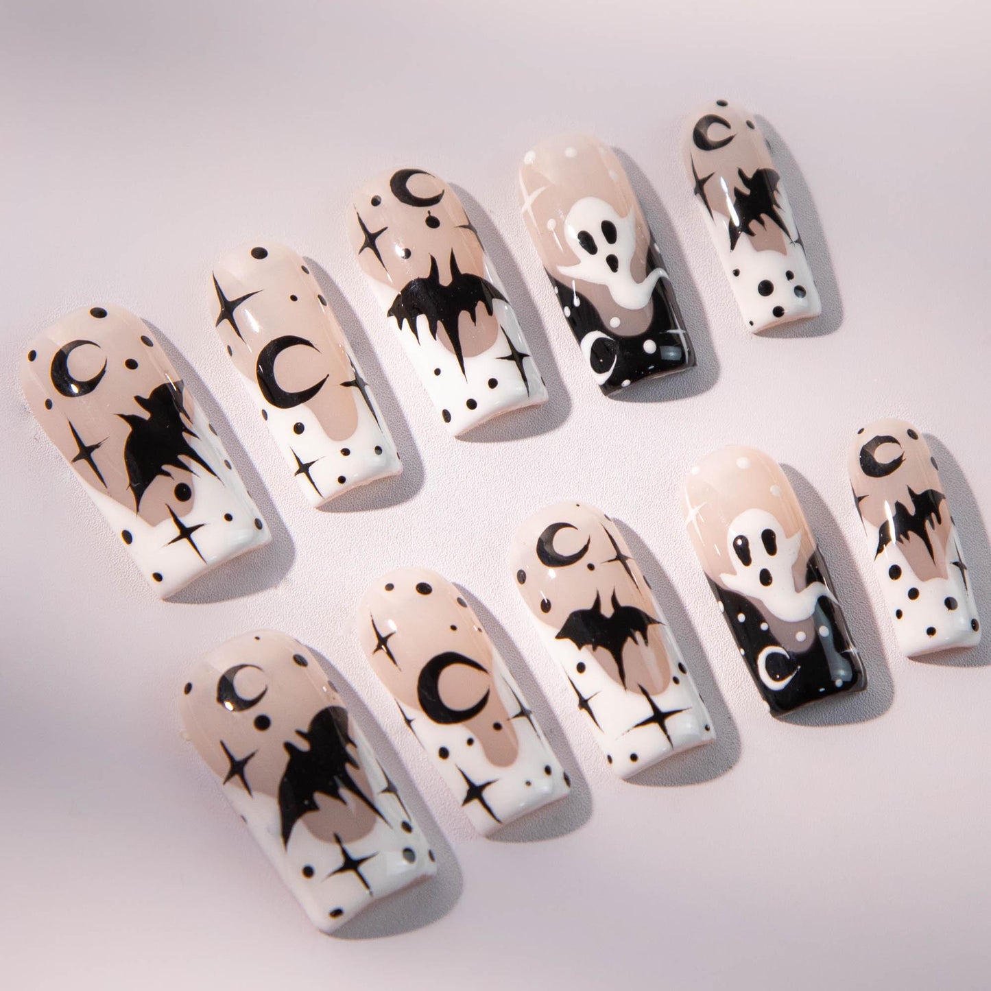 Halloween Ghost and Bat Press On Nails – Spooky Chic Design