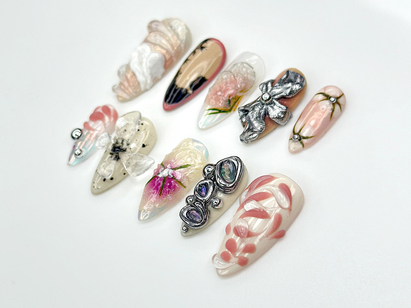 Elegant Floral 3D Press On Nail Set