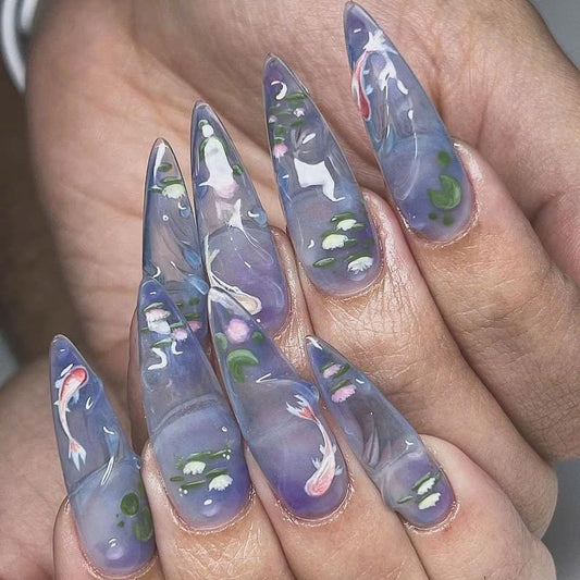 3D Koi Pond Transparent Art Press On Nails