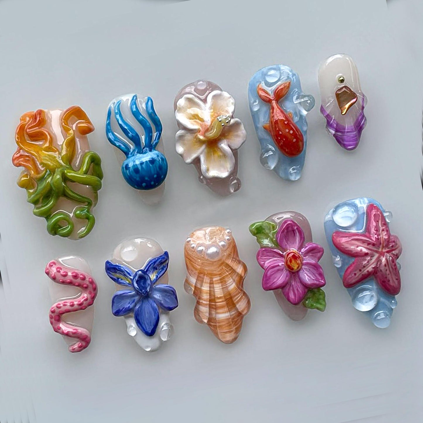 Captivating 3D Ocean Press-On Nails, Sea Set