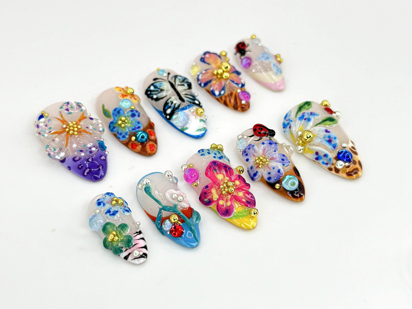 Vibrant 3D Floral Butterfly Nail Art Set