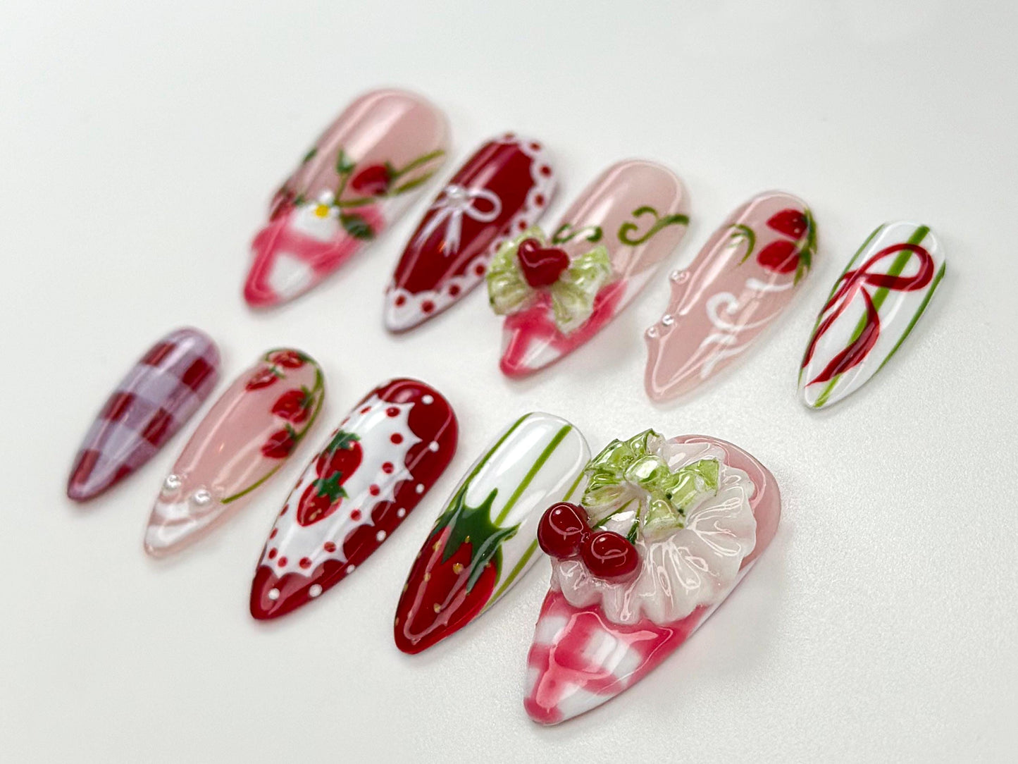 Charming Strawberry Bow Nails - Cute Press-On Set