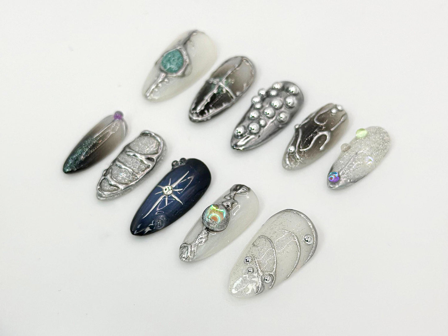 Shiny Metallic Silver Press On Nails