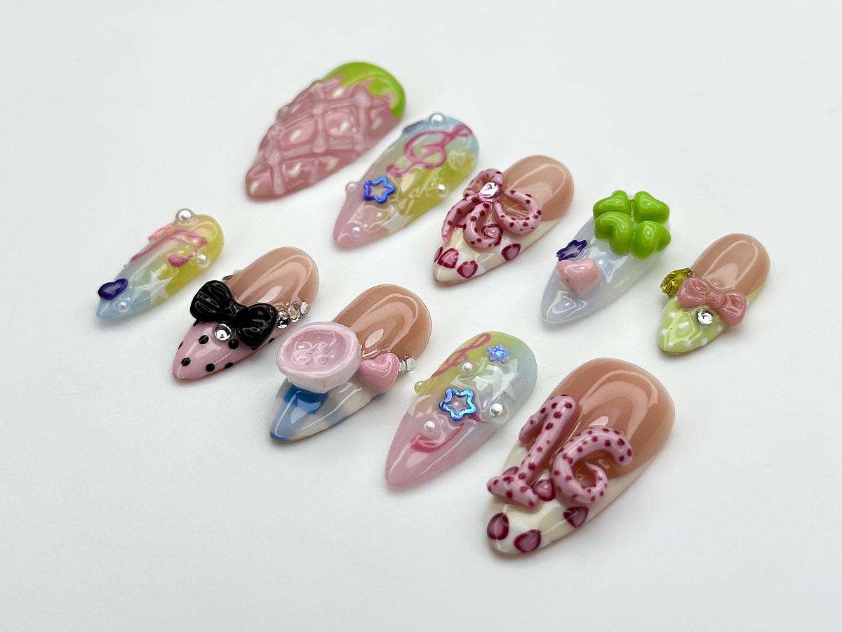 Playful Strawberry 3D Press On Nail Set