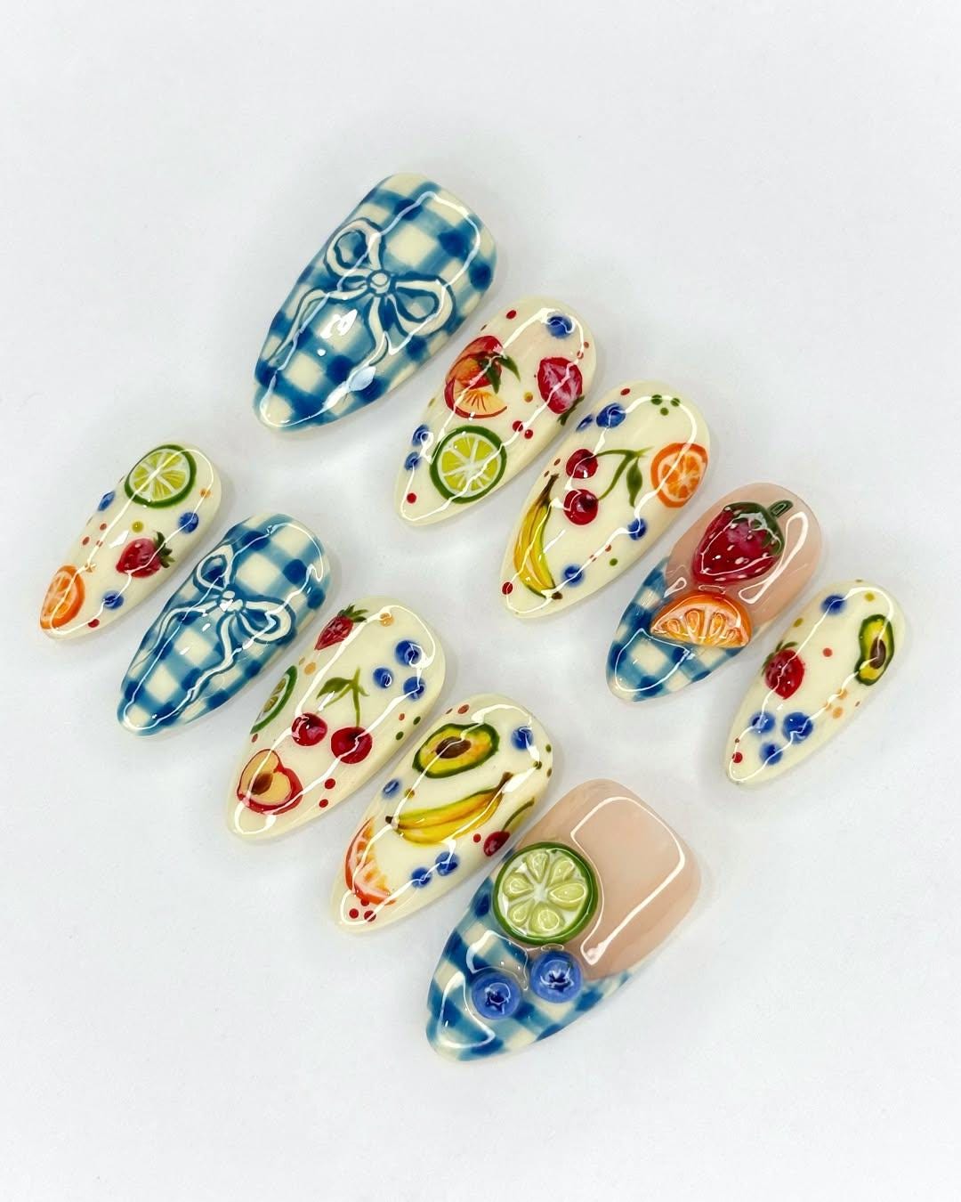 Vibrant Fruit Nail Art Set - Trendy 3D Design