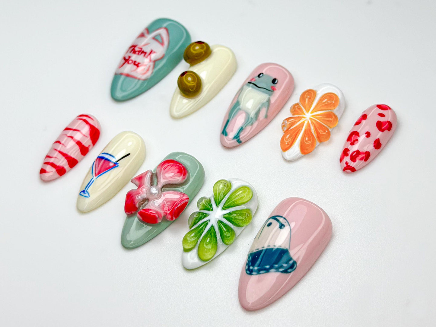 Whimsical Frog & Cocktail Nail Art Set - 10pcs