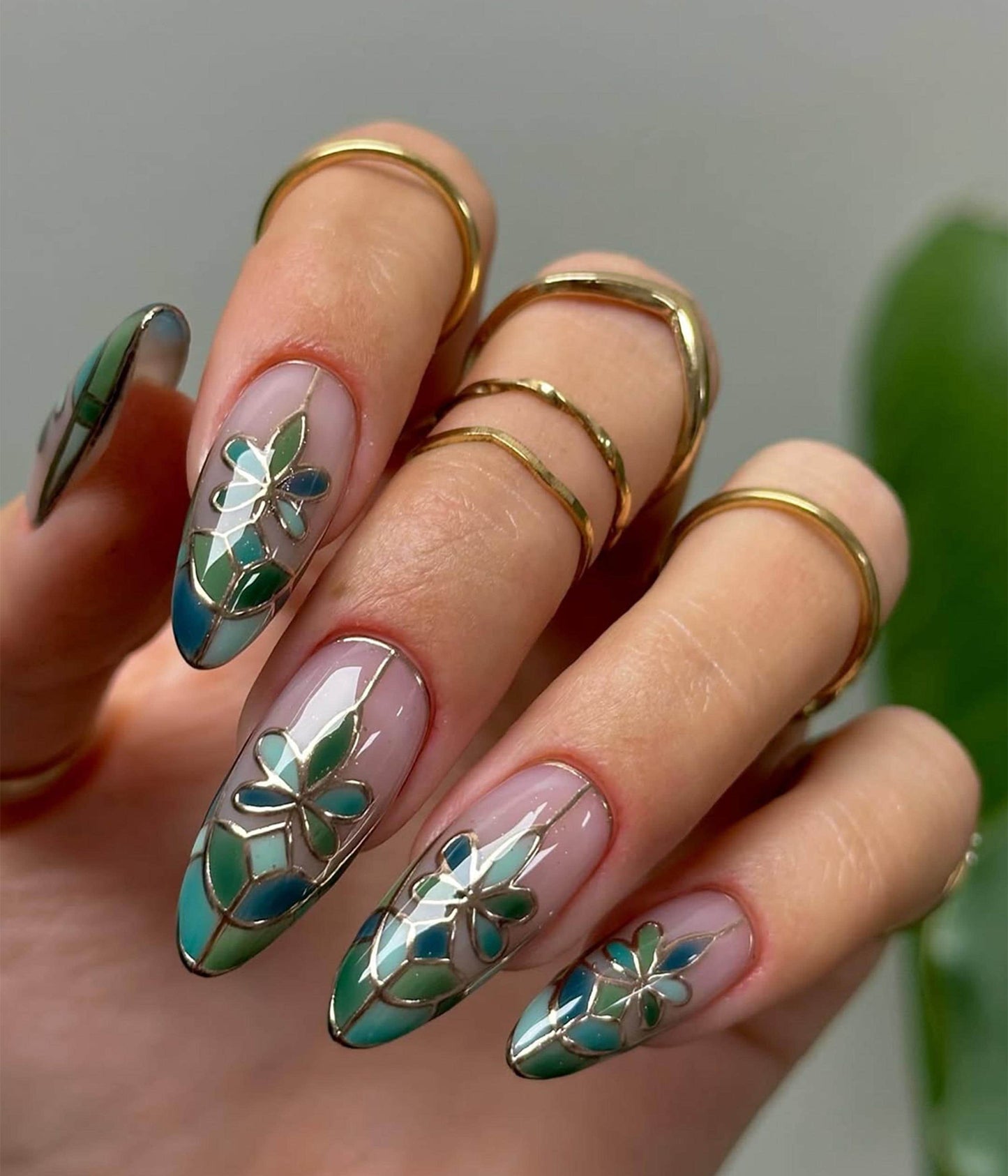 Stunning Floral Stained Glass Press-On Nails Set