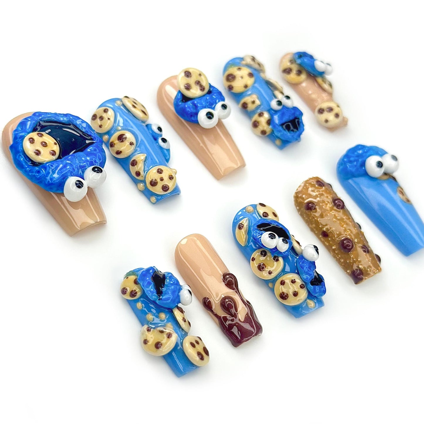 Cookie Monster Press On Nails - Cookie Monster 3D Press On Nails