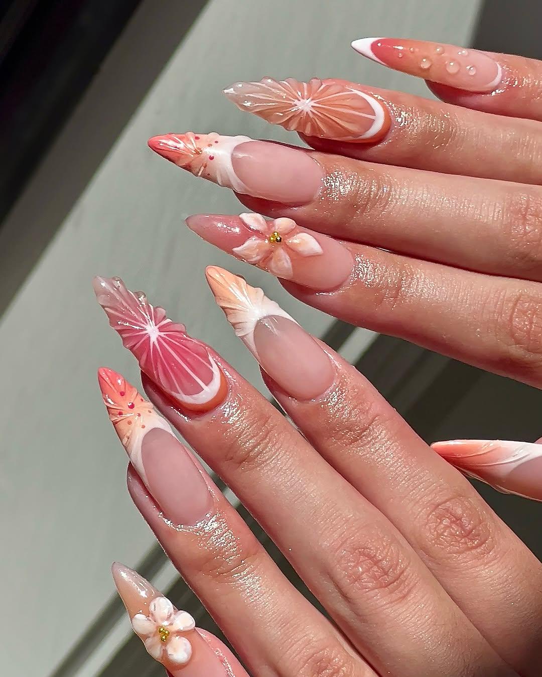 Citrus Bloom Peach Gradient Press On Nails Set