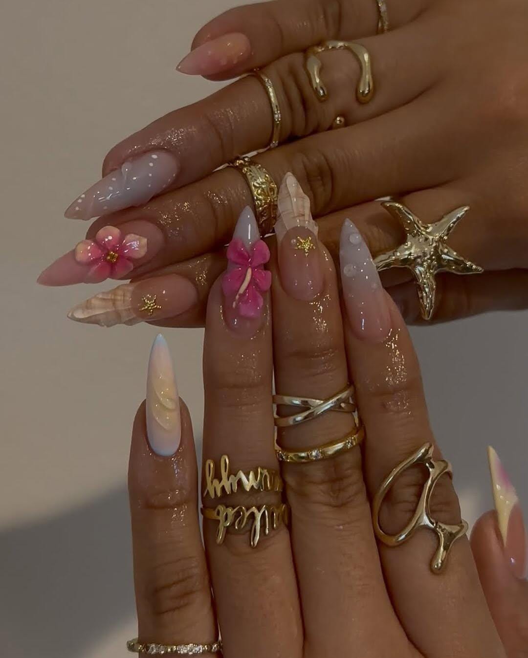 Stunning Seashell Floral Nail Art Set