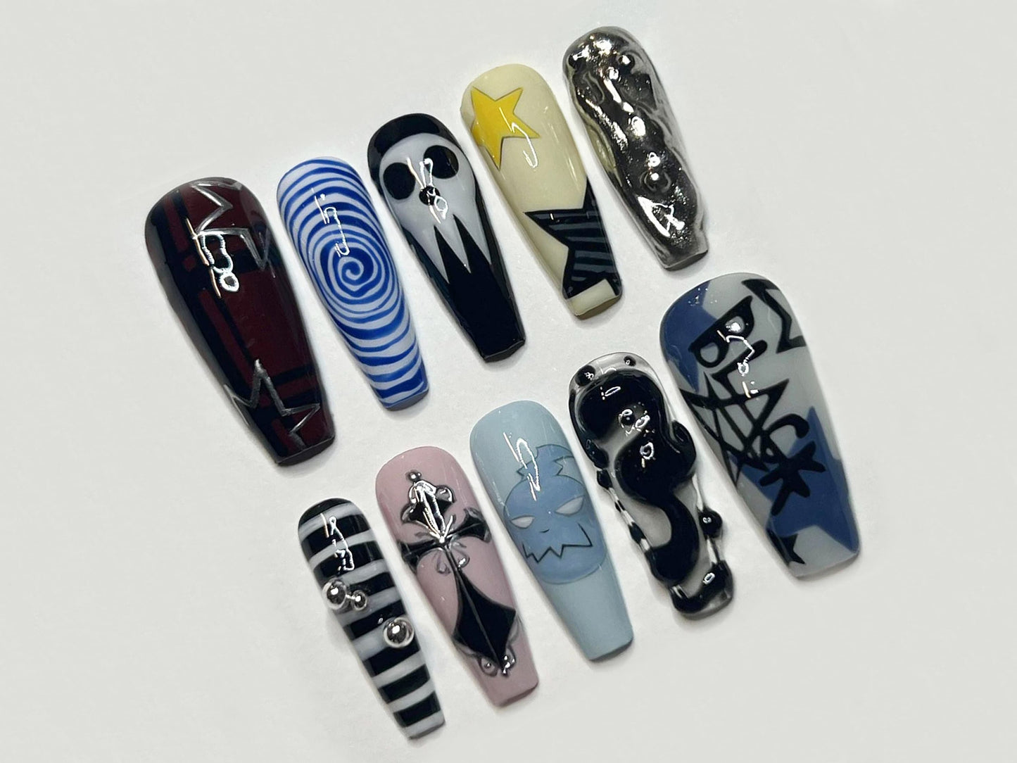 Stunning 3D Goth Nail Art Set - Unique Designs