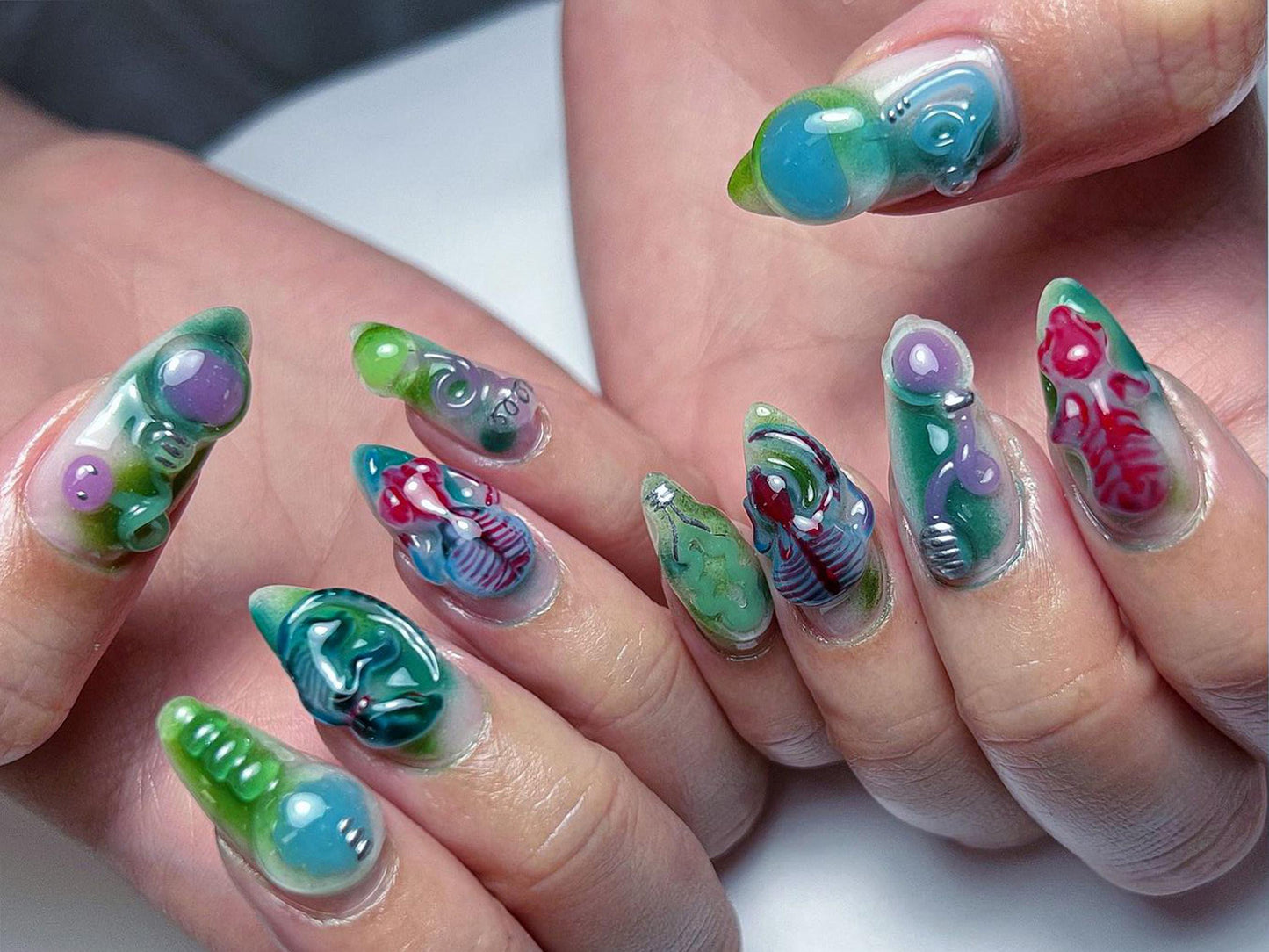 Alien 3D Press-On Nails, Green Fantasy Set