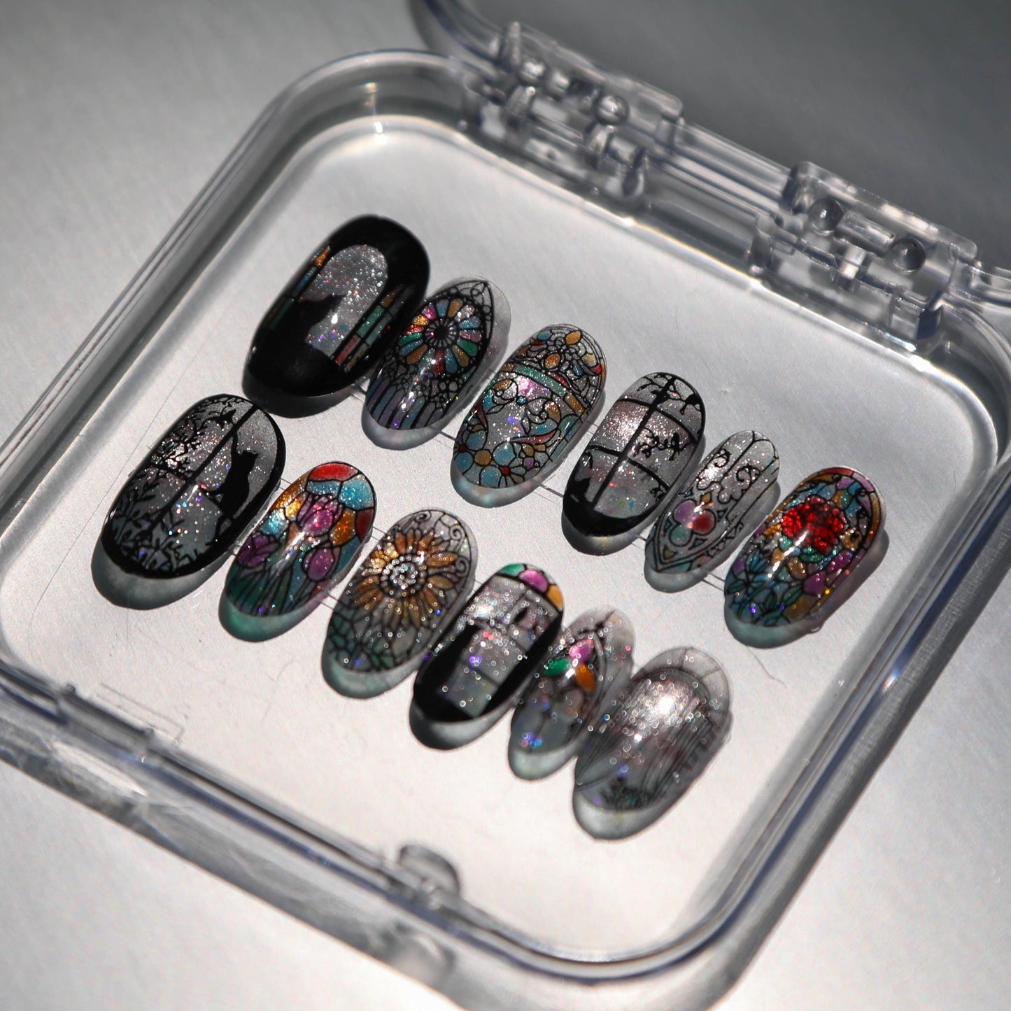 Stunning Stained Glass Press-On Nails Set - 10Pcs