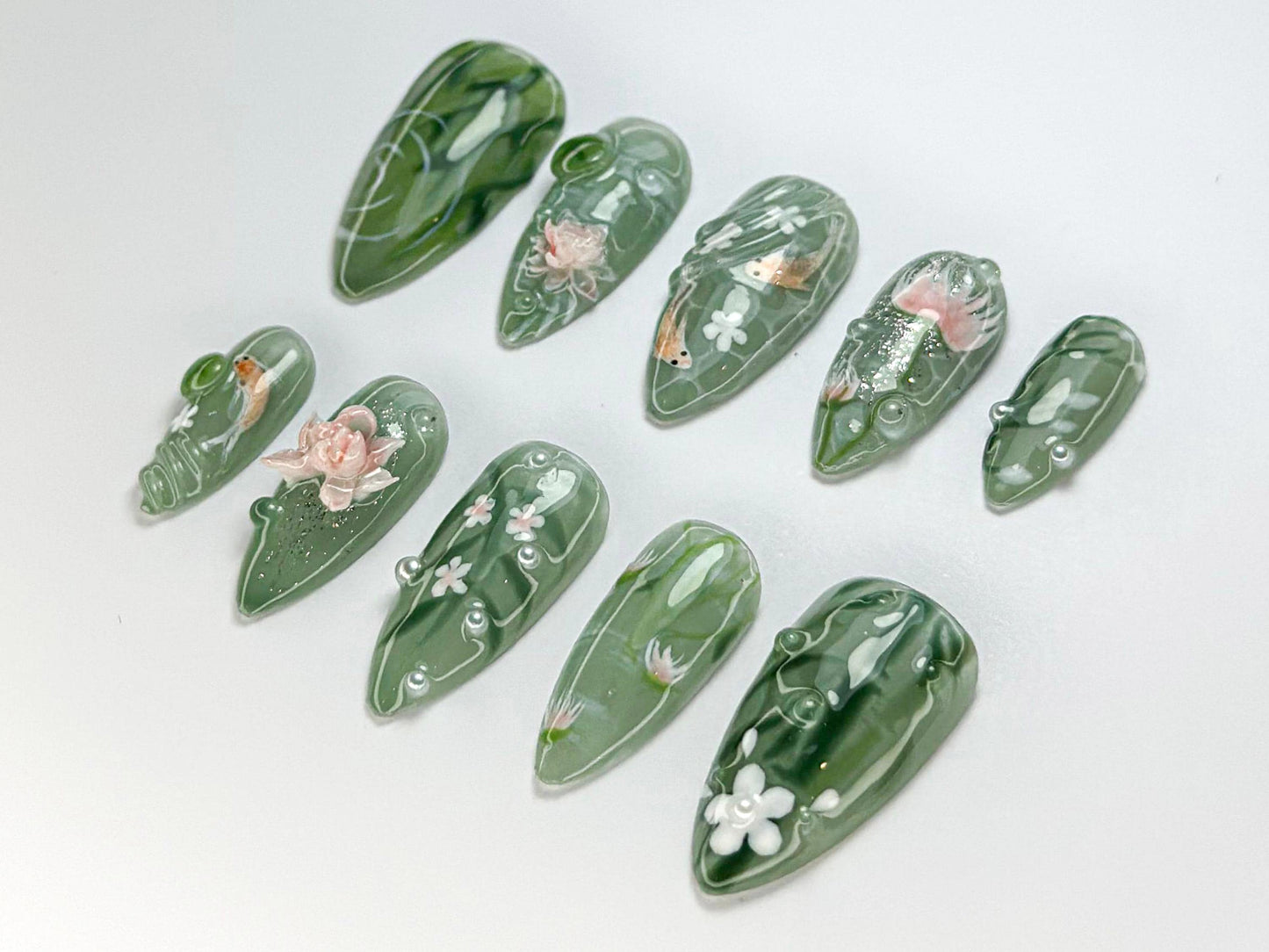 Green Forest Koi Press On Nails