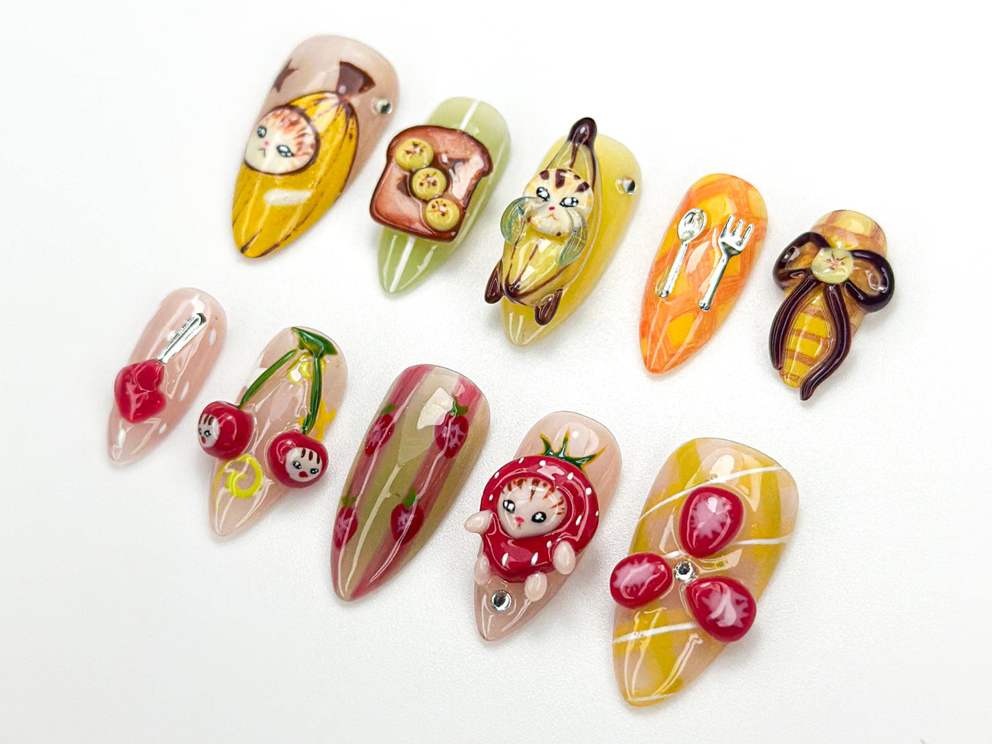 Fruit Cat Café Press On Nail Art Set