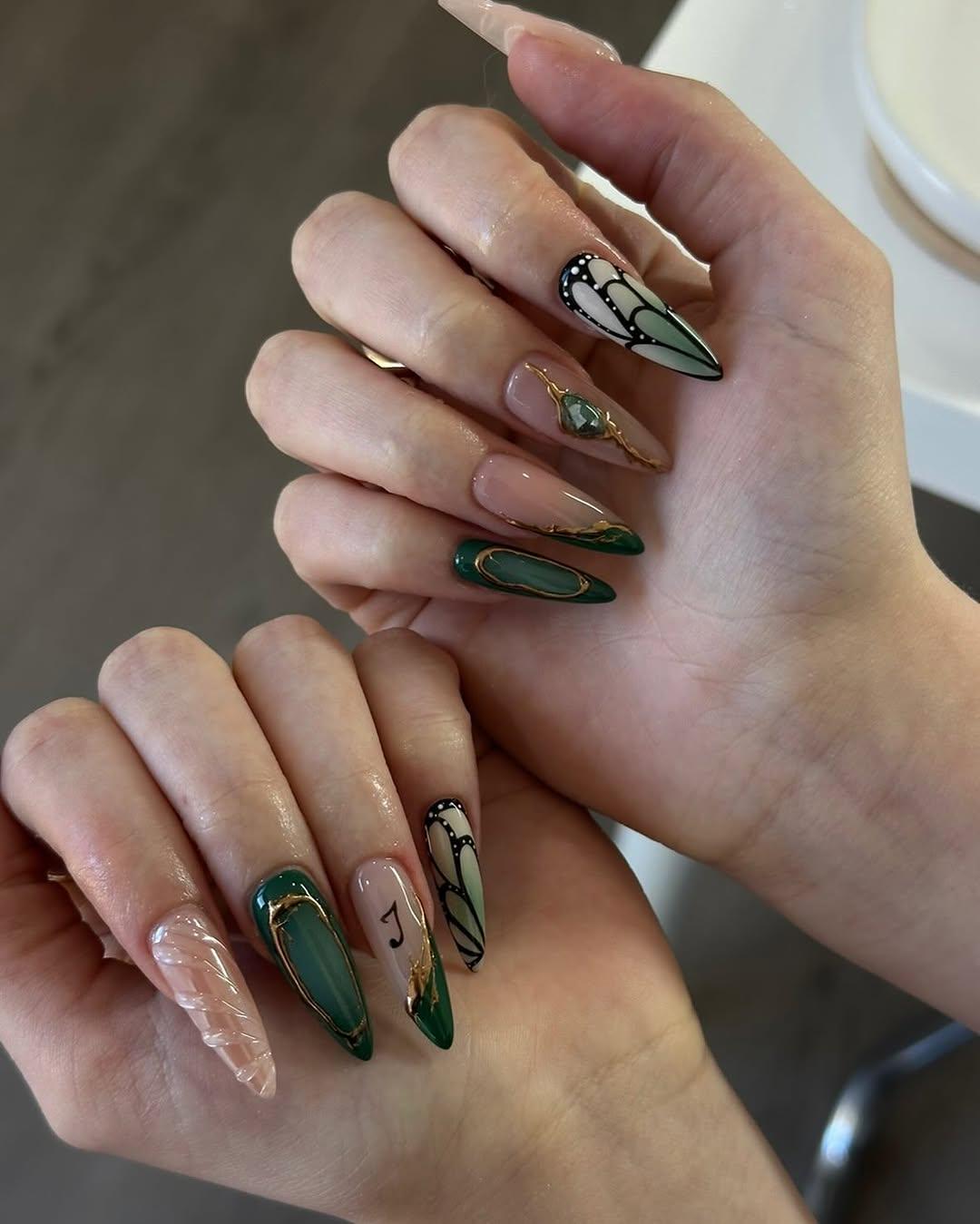 Emerald Butterfly Wing Press On Nails