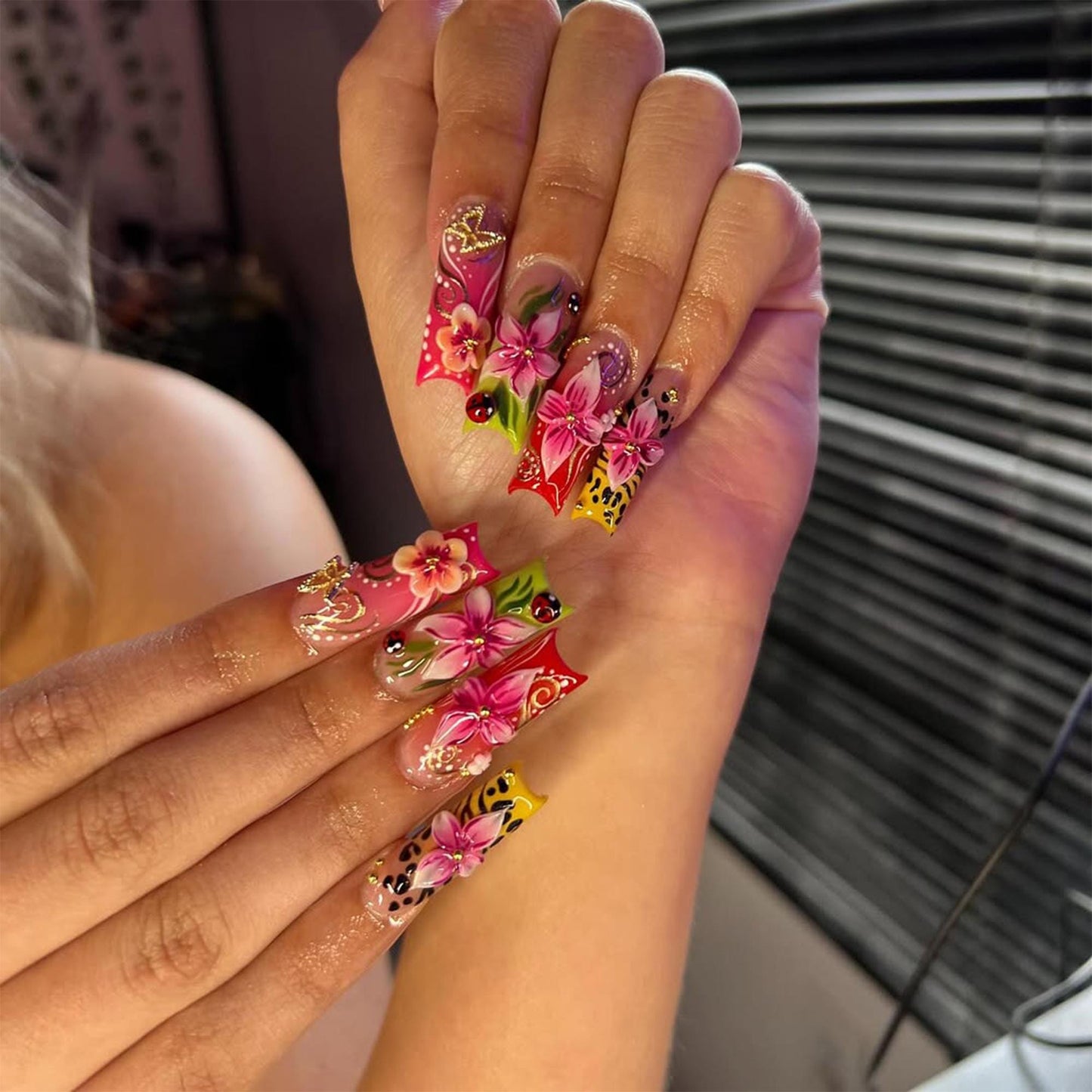 Tropical 3D Floral Press On Nail Set
