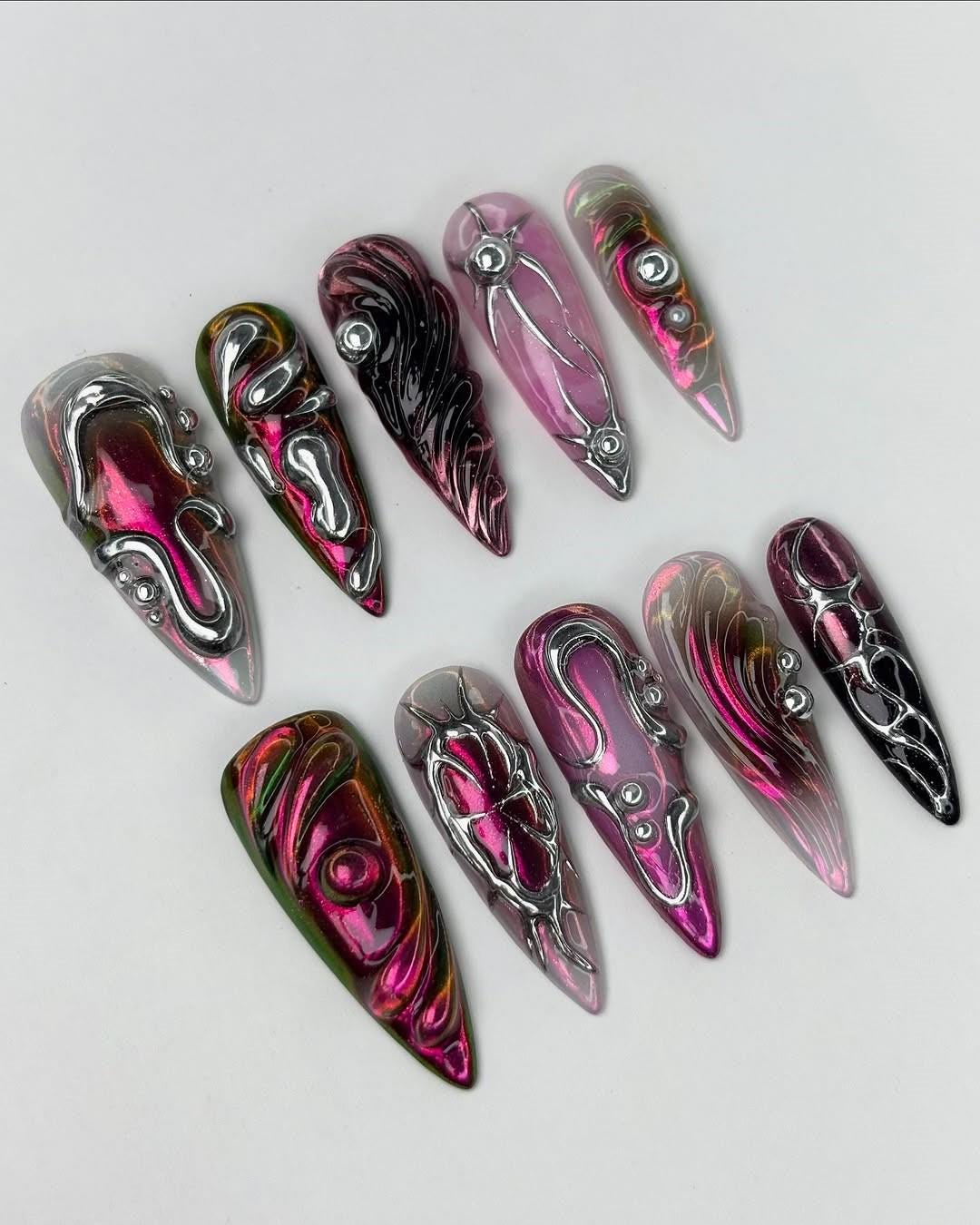 Stunning 3D Metallic Nail Art Set - Trendy & Unique