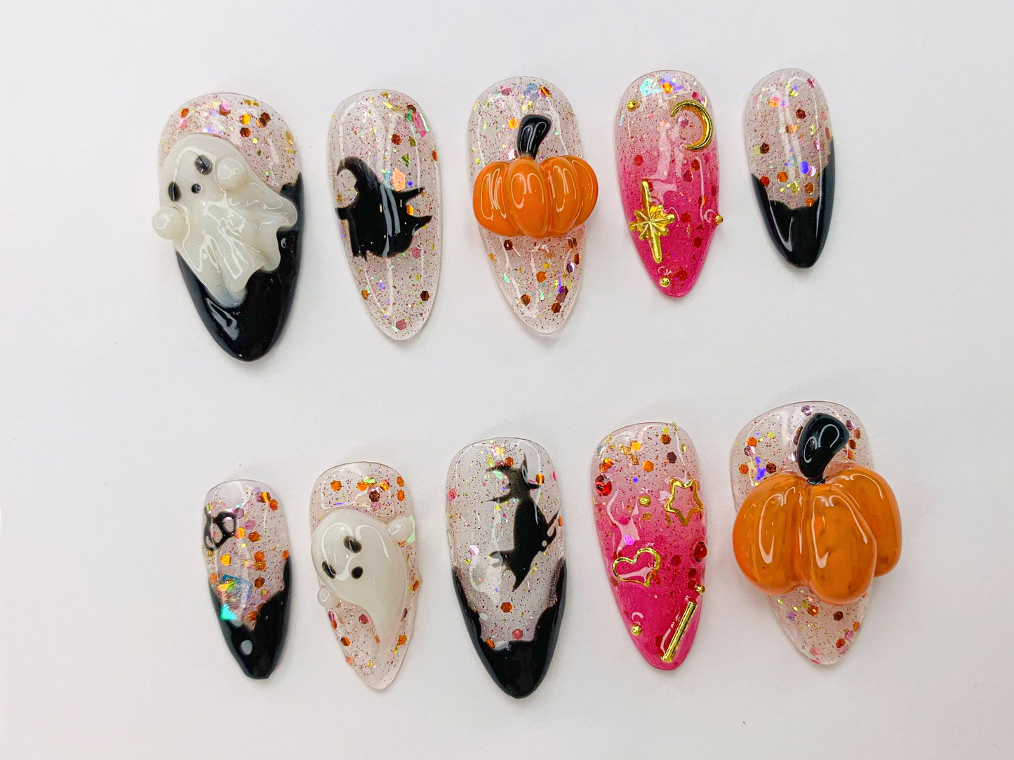 Spooky Halloween Ghost Pumpkin Press On Nails