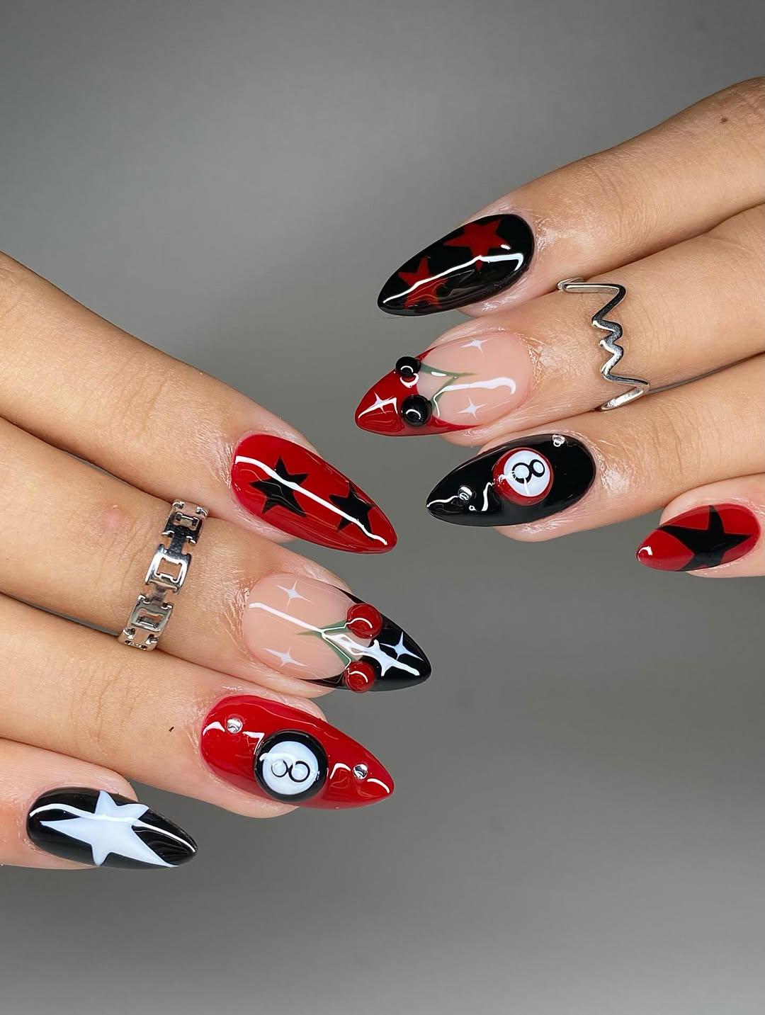 Rockabilly Star Pool Press-On Nails with Retro Vibes