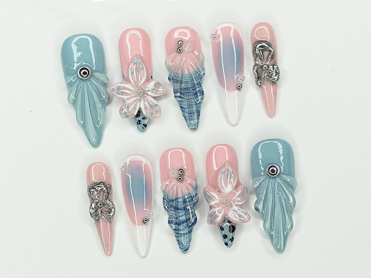 Pastel Chrome Plaid 3D Butterfly Press On Nails