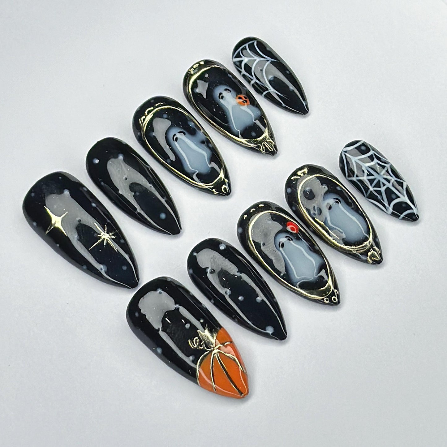 Spooky Halloween Press On Nails - Haunted Ghost Pumpkin Halloween Nail Set