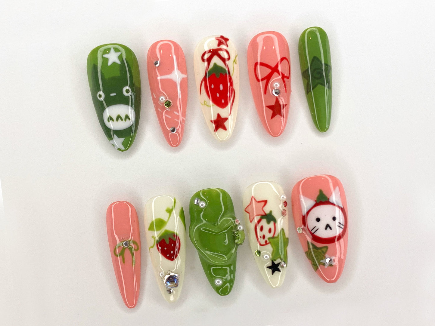 Cute Strawberry Totoro Press-On Nail Set