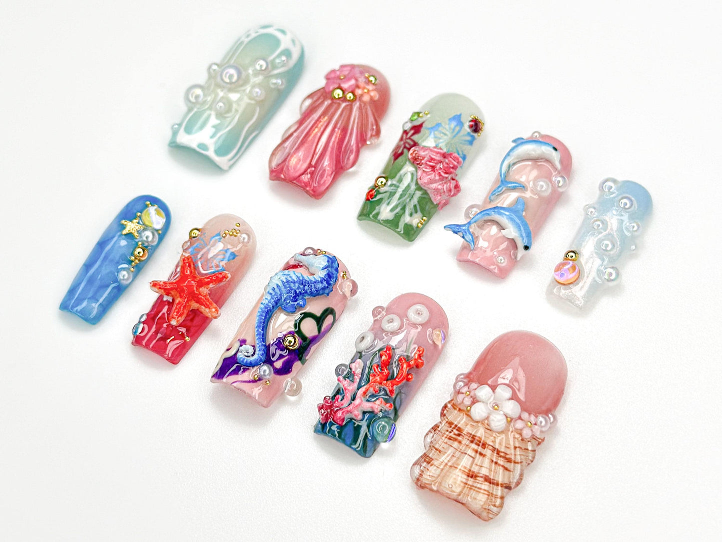 Undersea Fantasy Ocean Charm Press On Nail Set