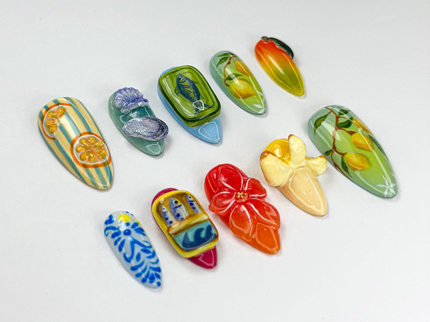 Vibrant 3D Nail Art Set - Unique Handcrafted Designs