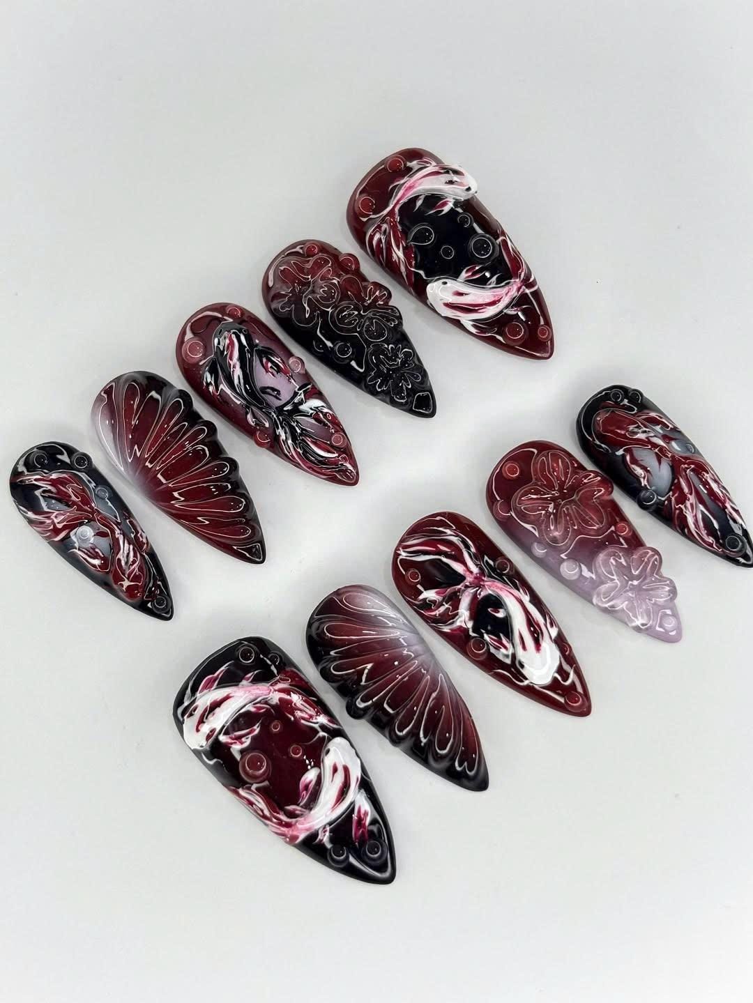 Dark Koi Fish Art Press On Nails