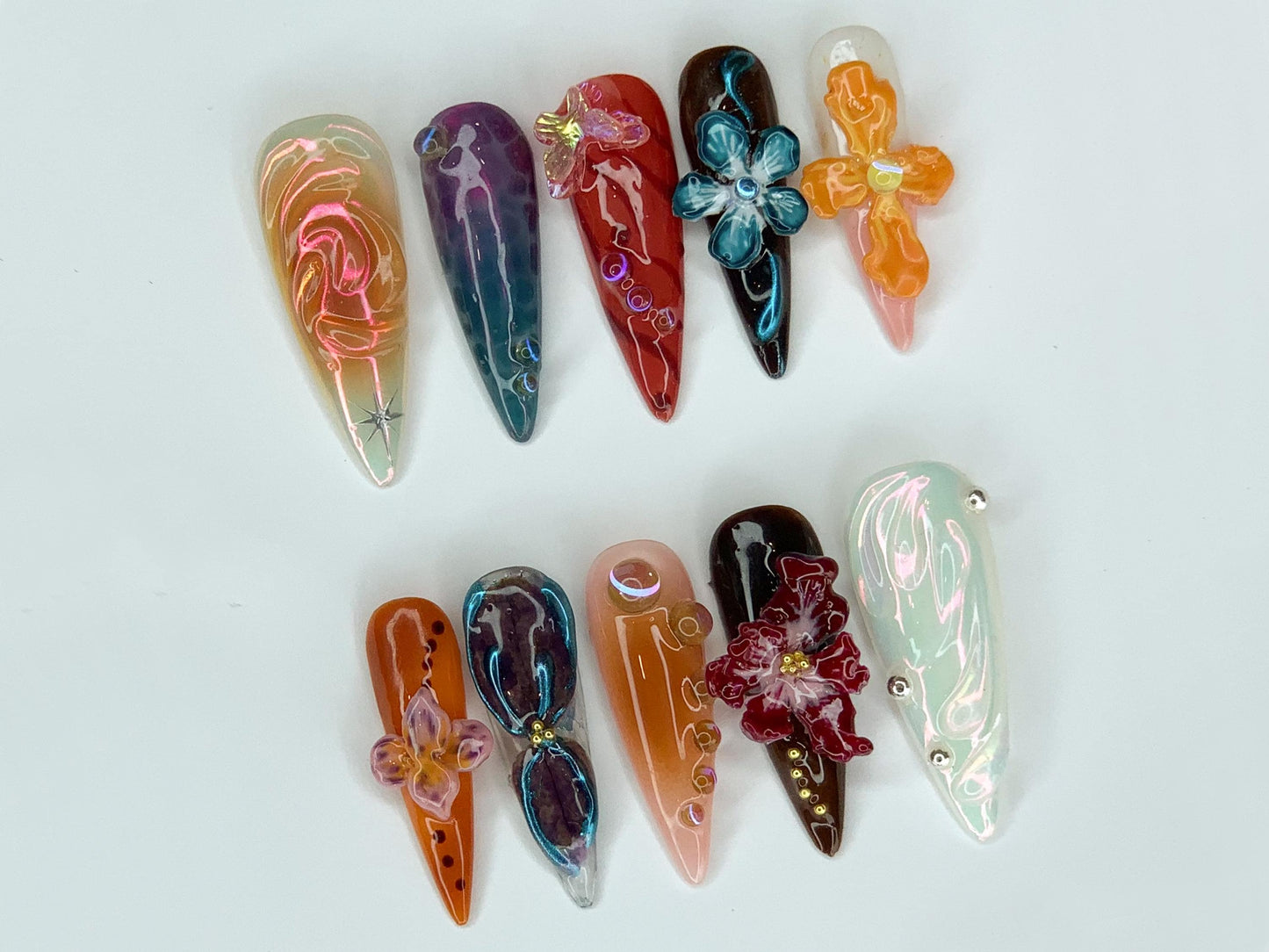 Vibrant 3D Floral Press-On Nails, Glow Set