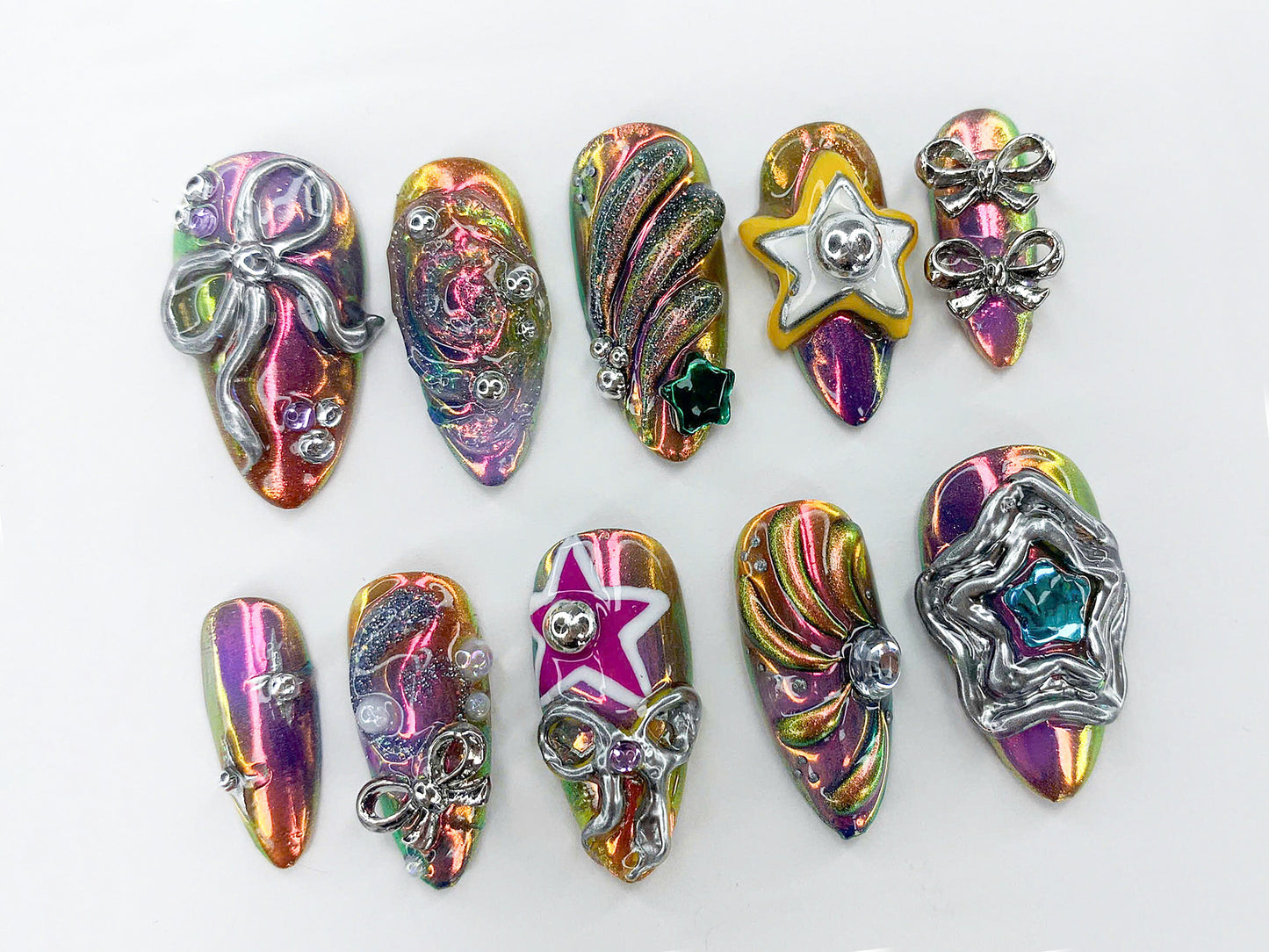 Freestyle Colorful Press On Nails Star Chrome Fantasy Set