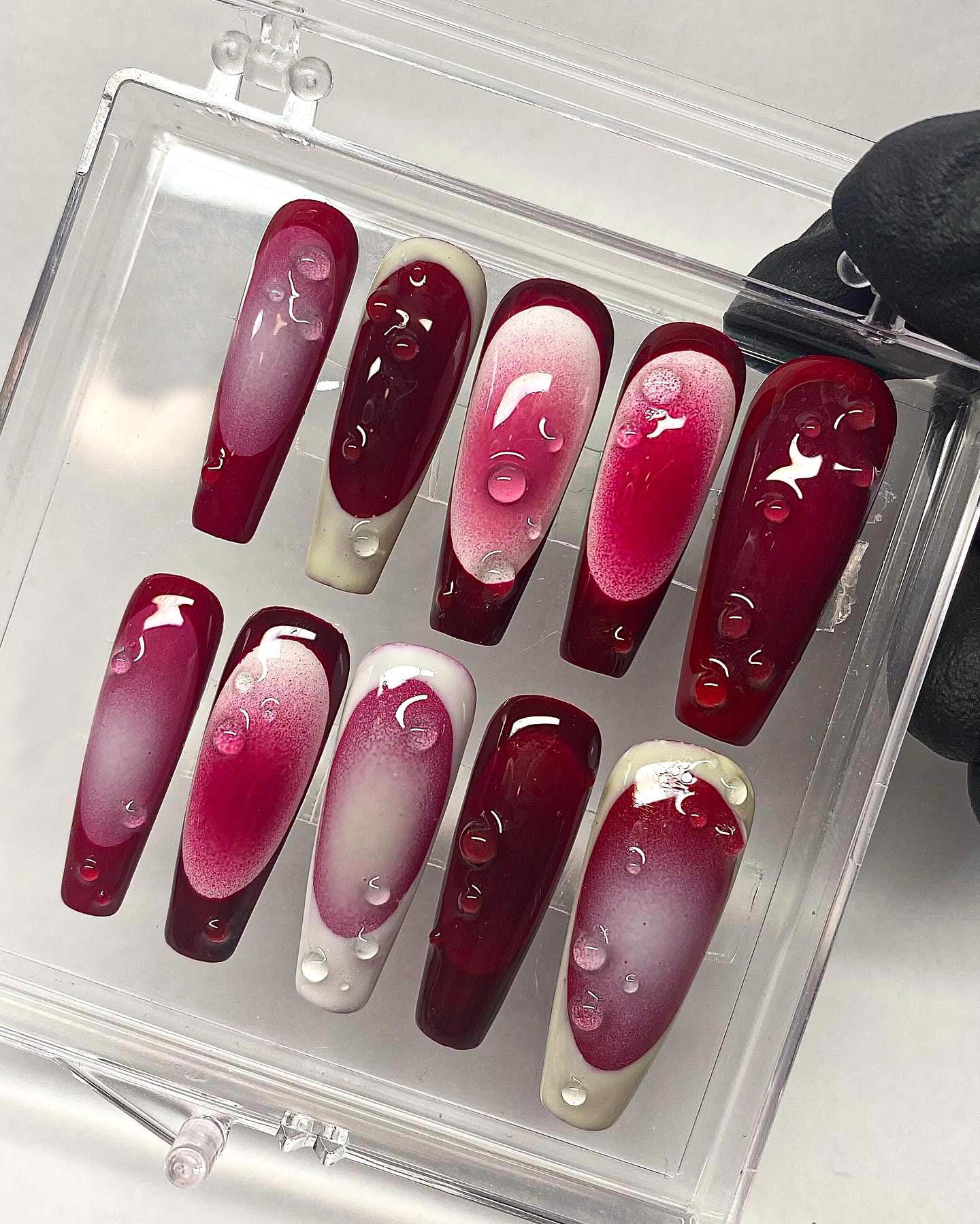 Red Ombre Glossy Press On Nails Set