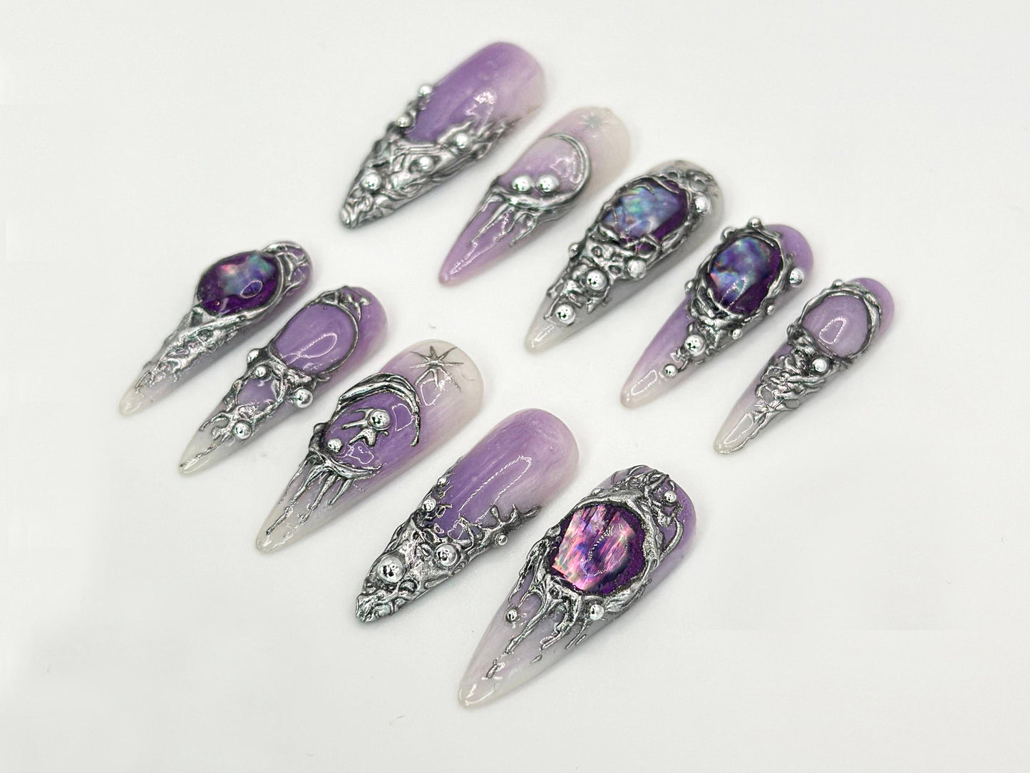 Elegant Purple 3D Nail Art Set Design