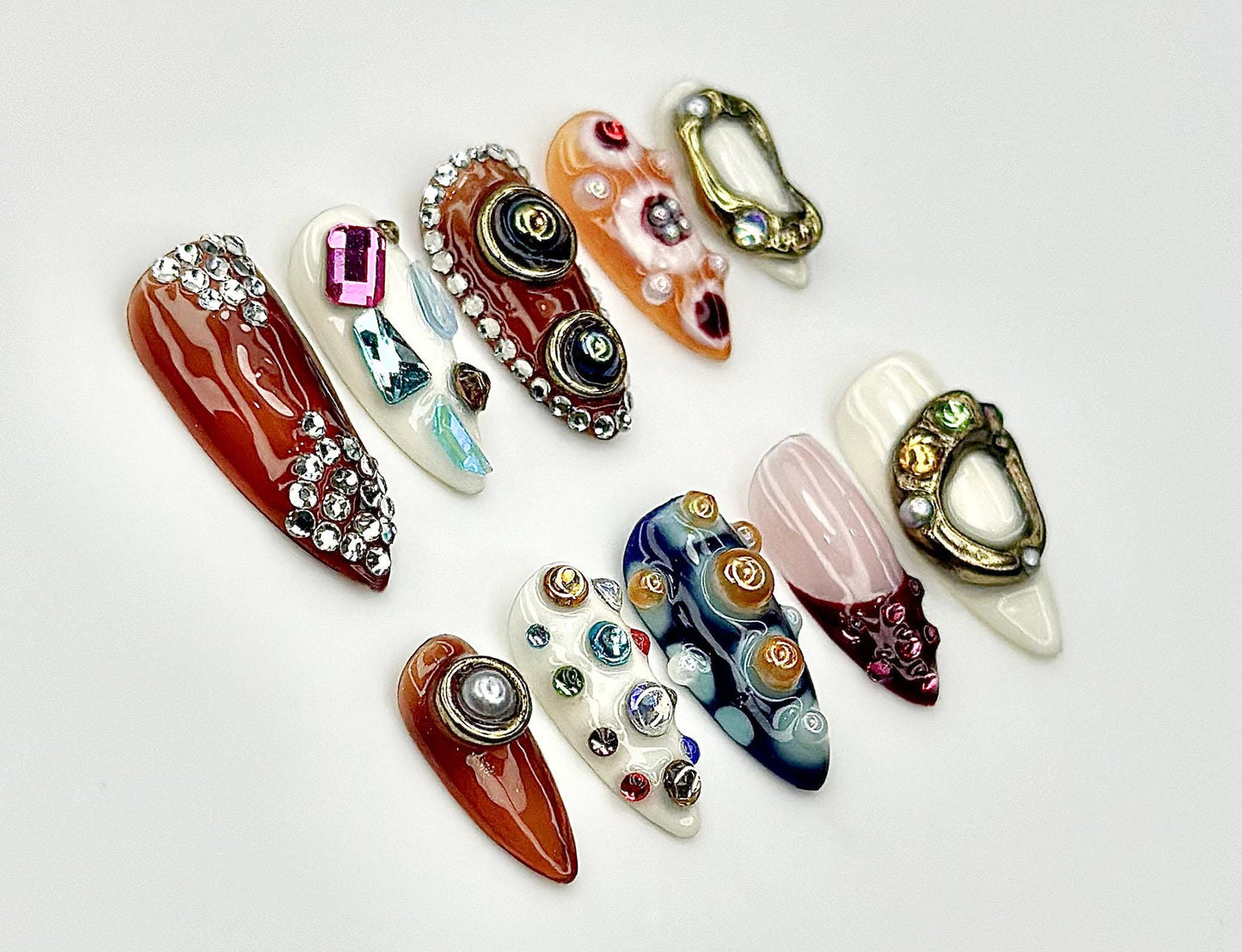 Abstract Galaxy Rhinestone 3D Press On Nail Set