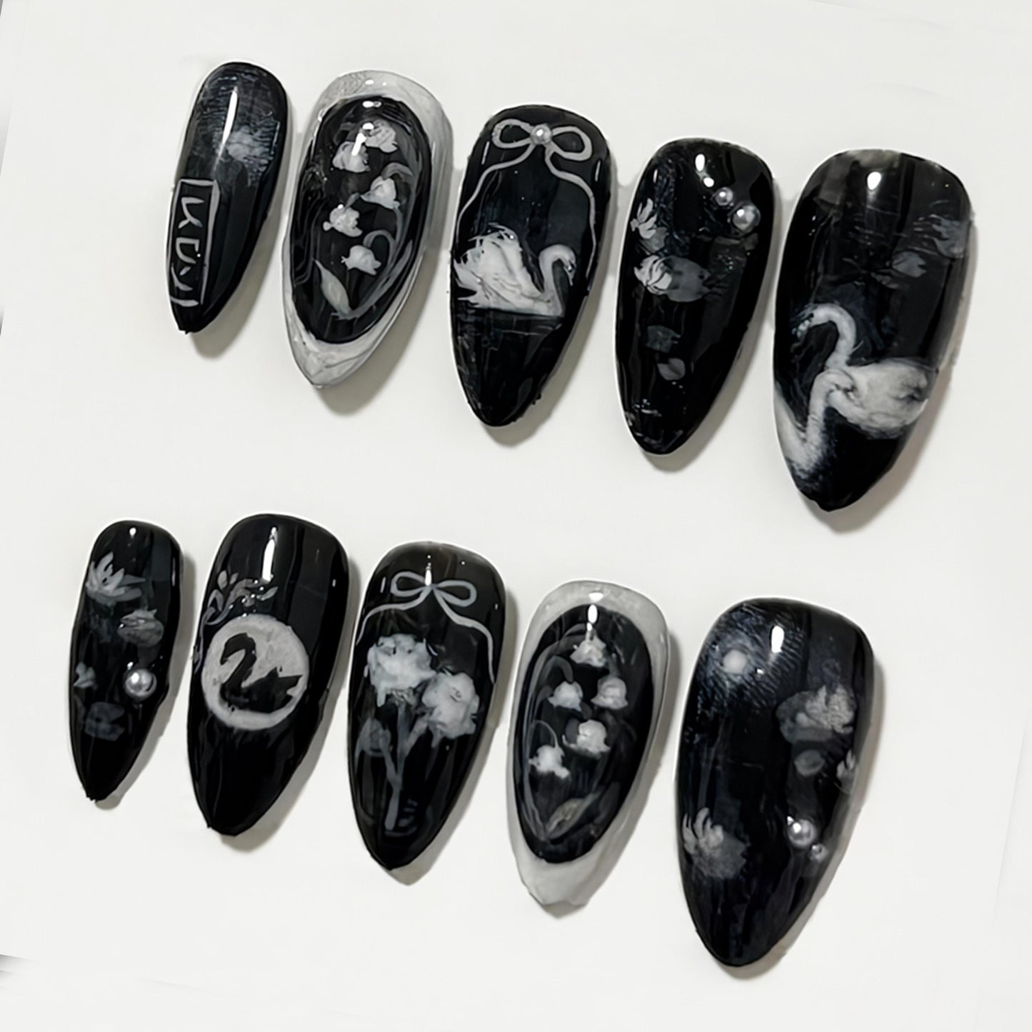 Black Swan Press On Nails Elegant Gothic Art