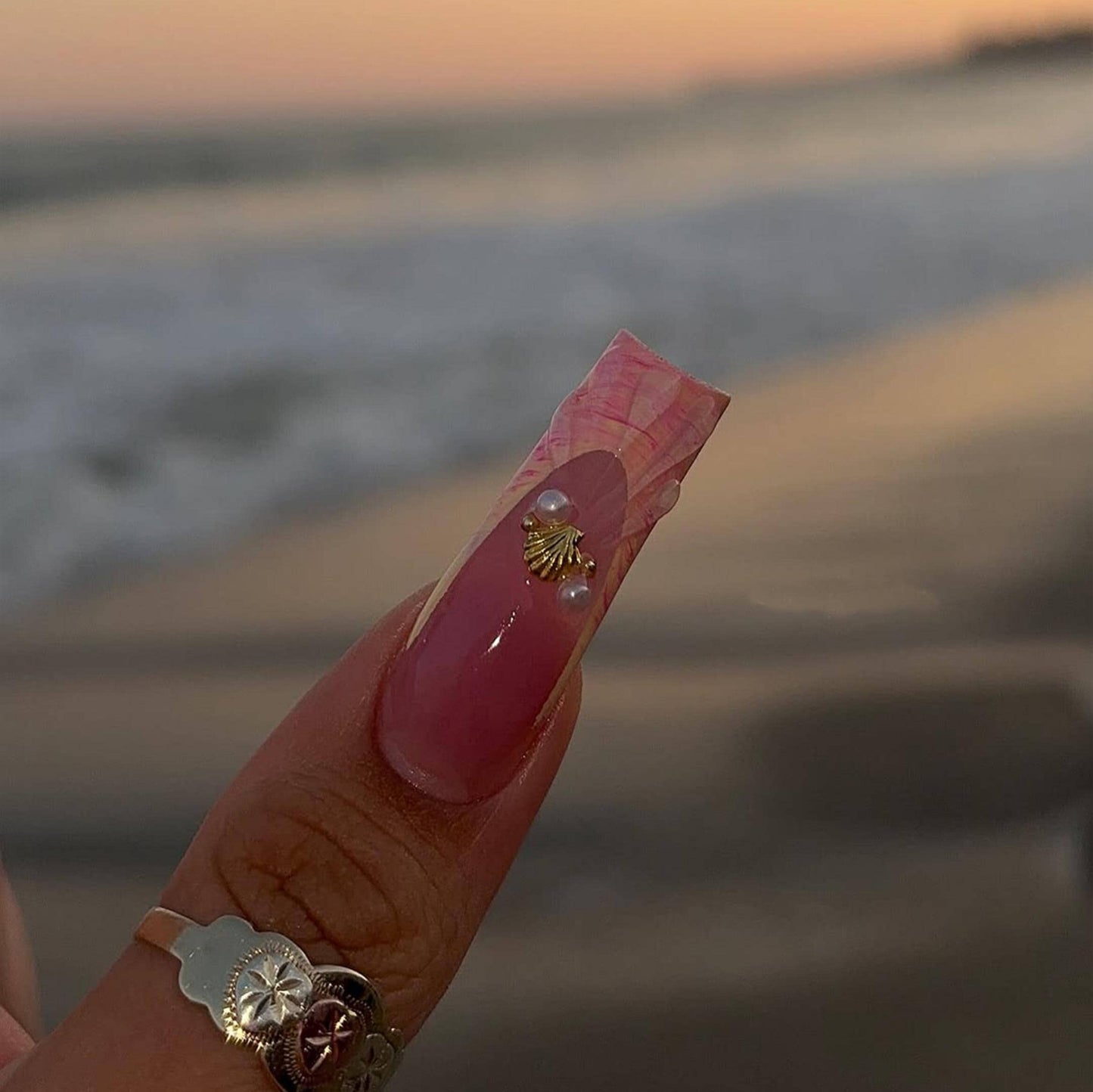 Sunset Bloom Press On Nails - Tropical Sunset Floral Press On Nails