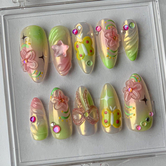 3D Butterfly Blossom Pastel Press On Nails Set