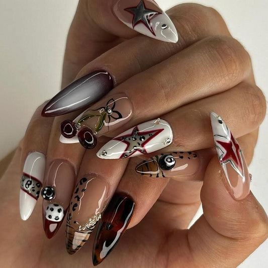 3D Cherry Dice Star Graffiti Press Nails