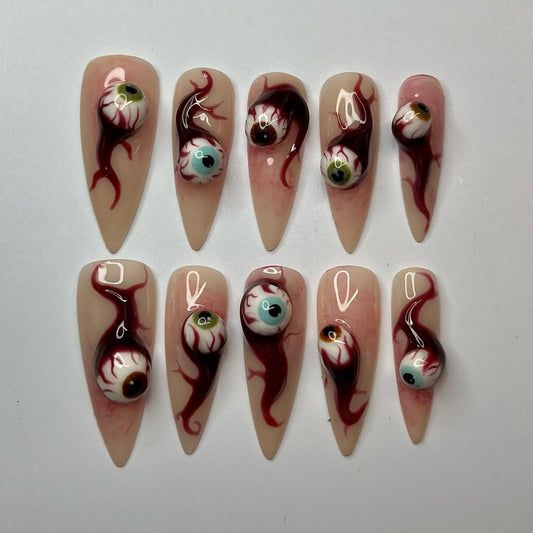 3D Eyeball Horror Press On Nail Set Stiletto Shape
