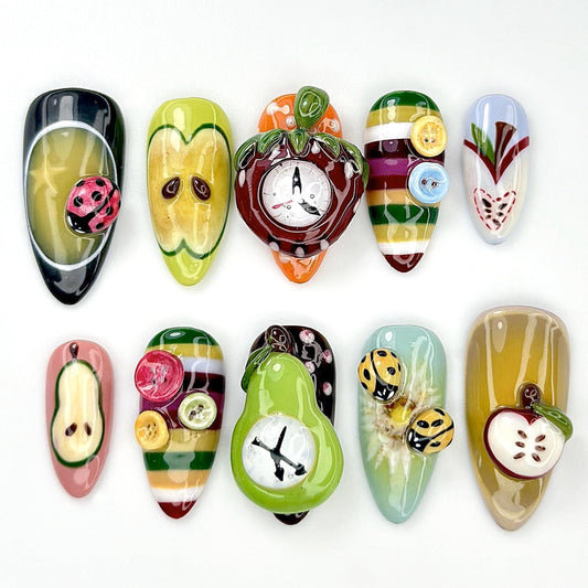 3D Fruit & Bug Gel Press-On Nails