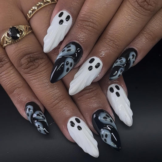 3D Ghost Halloween Press On Nails - Spooky Ghost 3D Halloween Nail Set