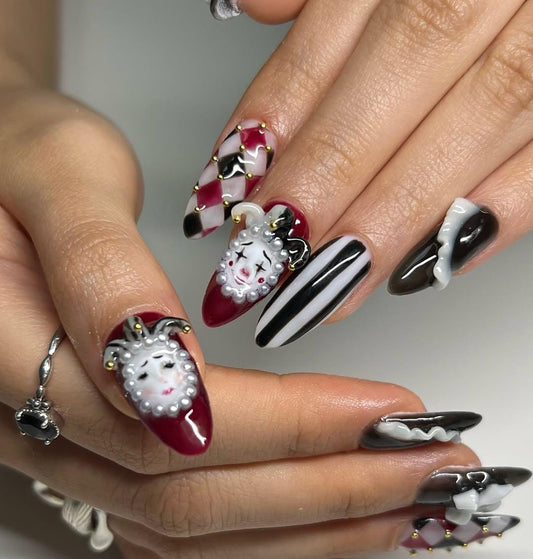 3D Harlequin Clown Gothic Press On Nails Set